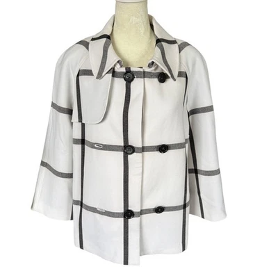 Halogen white with black stripes collared long sleeve button down coat small - Image 1 of 4