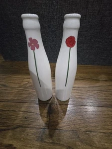 2 Beth Mueller Bud Vase Rose And Cosmos Ceramic Milk Bottle - Picture 1 of 5
