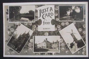 Old SUFFOLK RPPC postcard MULTIVIEW A CARD FROM BUNGAY WINDMILL EARSHAM DAM - Foto 1 di 1