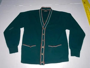 VINTAGE 50s 60s Campus Cardigan Green Grandpa Sweater Orlon Acrylic Small USA - Picture 1 of 8