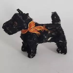 Antica statuina cane mohair tedesco in miniatura NERA casa delle bambole occhi di vetro 2" - Foto 1 di 22