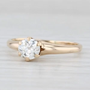 Antique 0.58ct Old European Diamond Solitaire Engagement Ring 14k Gold Size 7.75 - Picture 1 of 10