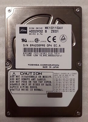 TOSHIBA 2.5" 2.5 INCH LAPTOP HARD DISK DRIVE HDD 10GB MK1011GAV HDD2932 W/ADAPTR - Image 1 of 4