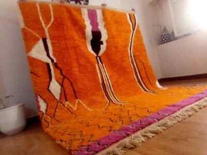 Modern Moroccan Beni Ourain Style - Orange Touch Rug , Moroccan Rug Design ,Hand - Picture 1 of 6