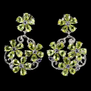 925 Pendientes de Plata de Ley Pera Peridoto Tanzanita Gema Natural Joyería - Imagen 1 de 13