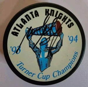Atlanta Knights 1993 - 1994 Turner Cup Champions Puck Autographed Mike Greenlay - Picture 1 of 4