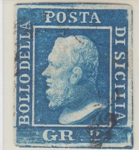 KÖNIGREICH SIZILIEN 1859 2 GR hellblau NA Papier Nr. 6f US CERT - Bild 1 von 3