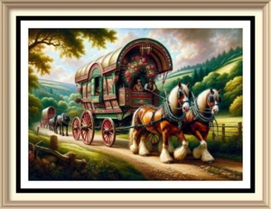 7x5 Landscape Wall Art Print Tinker Romany Gypsy Horse Wagon Bow Top Caravan R46 - Picture 1 of 1