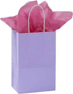 Bolsas de compras de papel 100 mercancía púrpura lavanda brillante 5 1/4” x 3 1/2” x 8 1/2” - Imagen 1 de 2