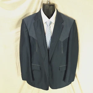 Circle S 44R Blue 2-Tone Western Yoke 2 Button Men's Sport Coat Made in USA - Picture 1 of 9