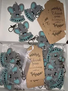 20 PC t's a Boy Elephant Baby Shower Party Favors Gifts Silicone Keychain - Picture 1 of 8