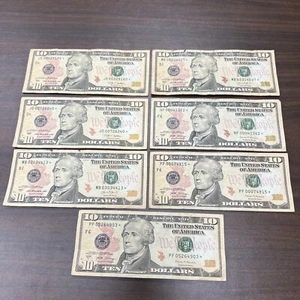 Lot 7 Star Notes Ten Dollar Bills ($70) U.S. Money 2009 2013 2017 & 2017A - Picture 1 of 21