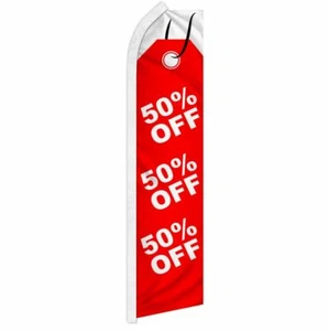 "50% OFF TAG" advertising super flag swooper banner business sign red fifty sale - Picture 1 of 10