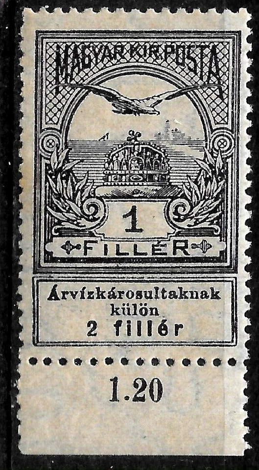 1913  HUNGARY SEMI-POSTAL SC#B1 & REVENUE 1f+2f MNHOG ERROR🔥INVERT.🔥Wmk#137🔥 - Image 1 of 1