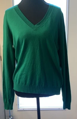Suéter de algodón con cuello en V verde Boden Kelly para mujer talla mediana Foto 1 de 4