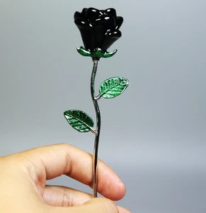 Espécimen de flor de rosa tallada piedra cristal cuarzo obsidiana natural altura 150 mm - Imagen 1 de 10