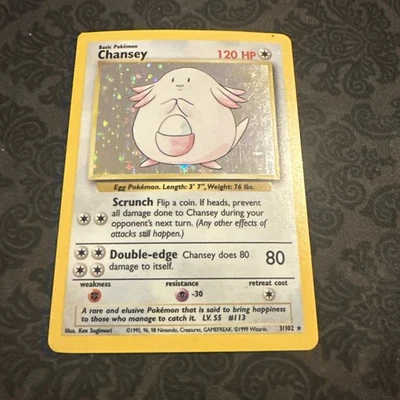 Pokémon TCG Chansey Base Set Holo Unlimited Rare Card 3/102 - Image 1 of 2