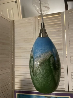 ELK Iluminación Colgante Arte Vidrio 10077/1 Geológico Azul Multicolor. Foto 1 de 4