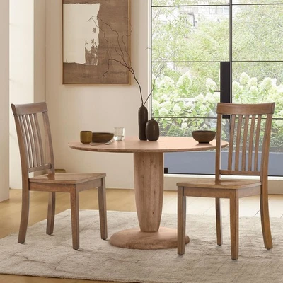 Juego de 2 sillas de comedor de granja, sillas de comedor de madera marrón claro, viento... Foto 1 de 4