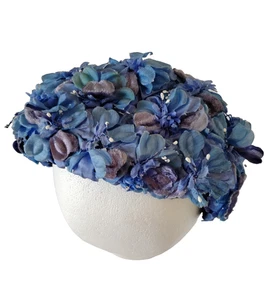 Vintage Damen Hutband Fascinator blau Blumen Hochzeit formell Haarteil Blumen - Bild 1 von 14