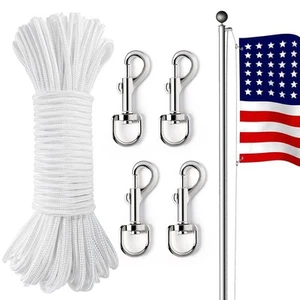 100ft Flag Pole Rope, Flag Pole Halyard Rope Kit with 4 Pcs Zinc Alloy Swivel... - Picture 1 of 8