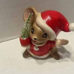 Vintage Christmas Mouse Holding a Tree, Santa Ceramic, Made In Japan, Josef? - Picture 1 of 5