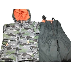Oshkosh B'Gosh Boy Ski Jacket And Pant Youth Boys Size Medium Grey/ Green Camo - Picture 1 of 5