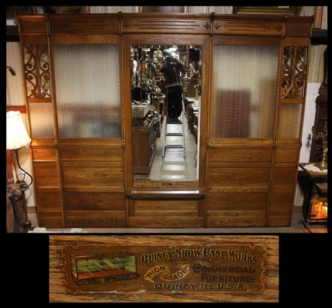 Antique Carved Oak 5 Panel 10'x8' Room Divider Bank Partition Quincy Showcase Co Cover