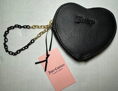 Cartera Juicy Couture Corazón Negro Regaliz "no puedo domar su corazón" Cremallera Alrededor Nueva con Etiquetas Foto 1 de 4
