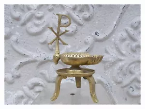 Ancienne lampe huile bronze religiosa symbole Christ - Foto 1 di 6