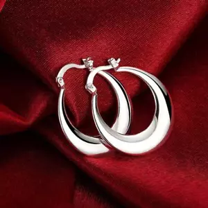 Womens 925 Sterling Silver Classic Round Shaped Vogue Hoop Earrings #E200 - Picture 1 of 5