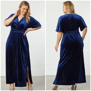 Kiyonna Verona velvet maxi dress Size 1X US 14 16 Blue - Picture 1 of 9