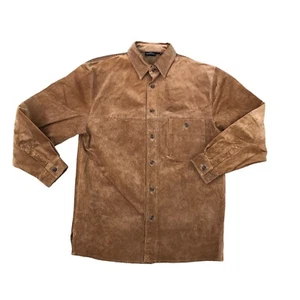 VTG MERCEDES BENZ Leather Suede Button Down Jacket Men's Small Tan Brown Shirt - Picture 1 of 11