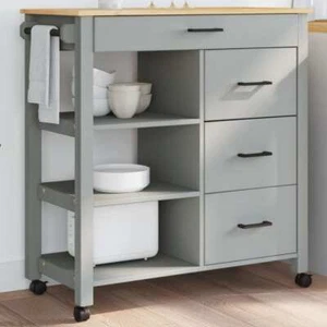 Kitchen Trolley Rolling Cart on Wheels Living Room Solid Wood Pine vidaXL - Picture 1 of 30