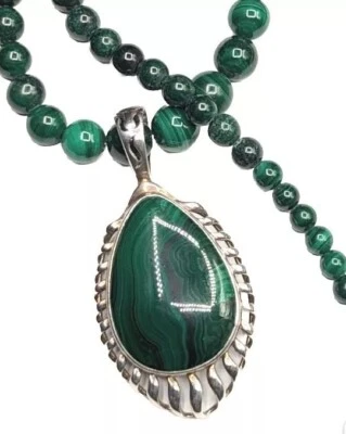 Collar y colgante grande de plata esterlina DTR Jay King con cuentas graduadas de malaquita Foto 1 de 4