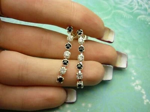 Elegant Vintage Sterling Silver Post Sparkling Earrings - Black and Clear - Picture 1 of 4