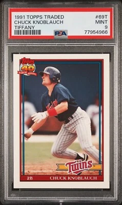 1991 Topps Traded Tiffany #69T Chuck Knoblauch - PSA 9 Foto 1 de 2