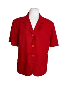 Vintage Bice Womens Size 12 Petite Red Short Sleeve Blazer Jacket Career Lined - Picture 1 of 6