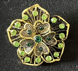 Brosche Anstecknadel grün Strass Kristall goldfarben Blume B12 - Bild 1 von 3