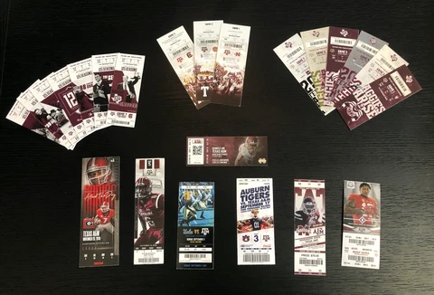 2016-19 Texas A&M Aggies Football Season Ticket Stubs Large Lot Home Away Games Cover