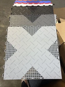 Light Gray (silver) HYBRID-X garage floor tiles 50 square feet 17x17 MADE IN USA - Picture 1 of 23
