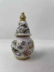 Mini Vase Perfume Bottle Gold Glazed Porcelain Ornamented Dolphins Refillable - Foto 1 di 10