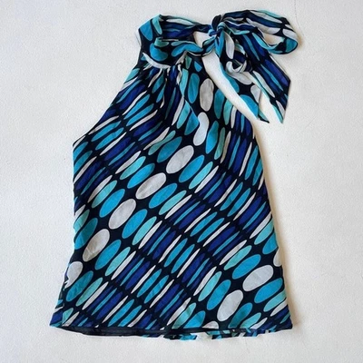 Top Atado De Colección Y2K Azul Polkadot Geo Seda Retro EXPRESS Talla XS Coqueta  Foto 1 de 4