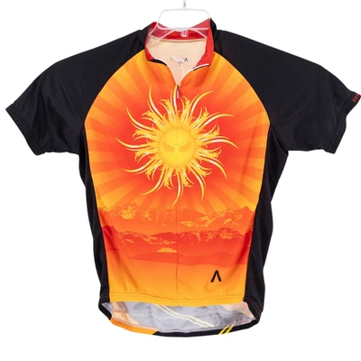 Camiseta deportiva de ciclismo Primal Wear para hombre grande naranja negra Angry Sun God Mountains Road Foto 1 de 4