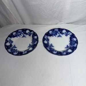 2 Vtg New Wharf Pottery NWP “Lois” Flow Blue Rimmed Soup Bowl 9” Vguc - Picture 1 of 24