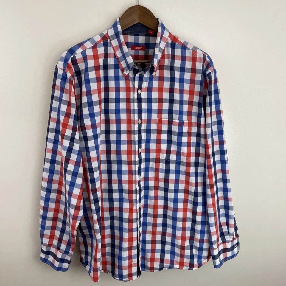 IZOD Shirt Mens Large Multicolor Plaid Long Sleeve Button Down 100% Cotton - Image 1 of 4