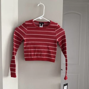Art Class Girls' Medium 8 Red Stripped White Cropped Sweatshirt - Picture 1 of 3