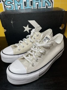 Converse Chuck Taylor All Star Lift #568630C Gold Sparkle&White Sneakers -Size 9 - Picture 1 of 8