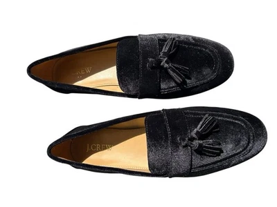 J. Crew Charlie Negro Terciopelo Borlas Fumar Mocasines Talla 8 Ret $139 Zapatos Planos Foto 1 de 4