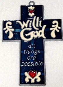 Buntglas Kreuz Sonnenfänger mit Gott alles möglich 5”x4” Vintage - Bild 1 von 10